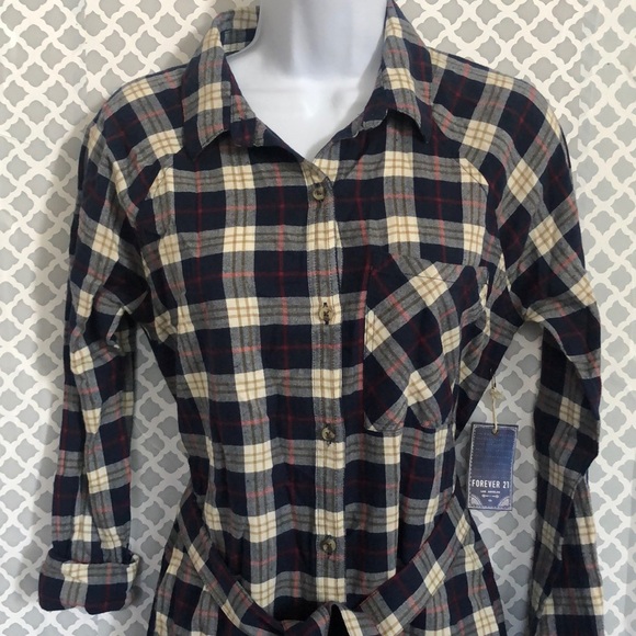 NWT Forever 21 flannel belted dress - Picture 2 of 4